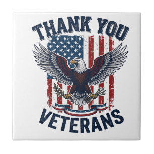 Thank You Veterans Patriotic Eagle Vintage Ceramic Tile