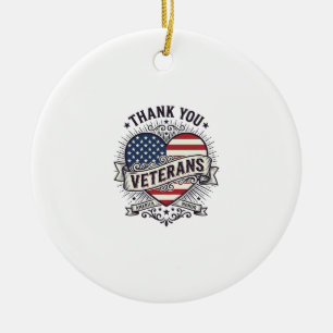Thank You Veterans Patriotic Heart Vector Design_1 Ceramic Ornament