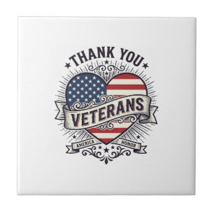 Thank You Veterans Patriotic Heart Vector Design_1 Ceramic Tile