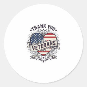 Thank You Veterans Patriotic Heart Vector Design_1 Classic Round Sticker