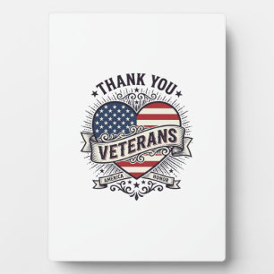 Thank You Veterans Patriotic Heart Vector Design_1 Plaque