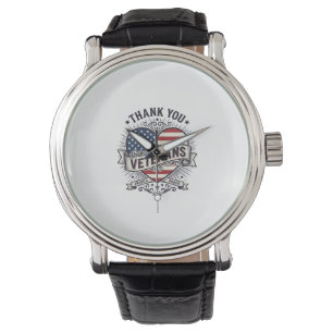 Thank You Veterans Patriotic Heart Vector Design_1 Watch
