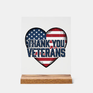 Thank You Veterans Patriotic Heart Vintage Design_ Acrylic Sign