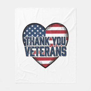 Thank You Veterans Patriotic Heart Vintage Design_ Fleece Blanket