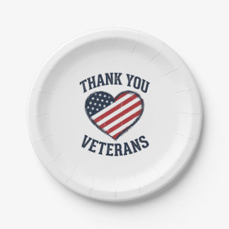 Thank You Veterans Patriotic Heart Vintage Shirt D Paper Plate