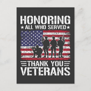 Thank You Veterans Patriotic Military Service Gift Postcard