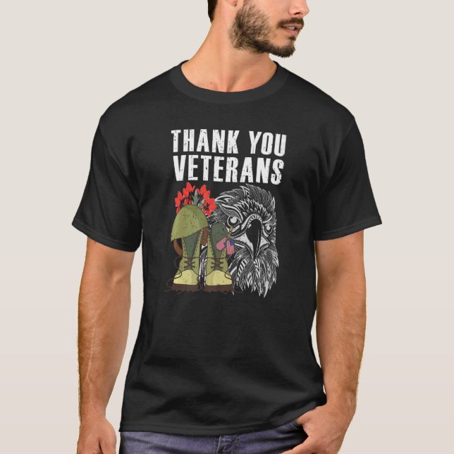 Thank You Veterans Poppy Flower Combat Boots Eagle T-Shirt (Front)