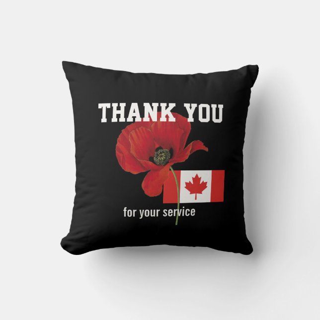 THANK YOU Veterans Servicemen Poppy CANADA Cushion (Front)