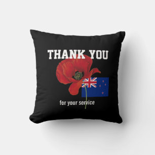 THANK YOU Veterans Servicemen Poppy NEW ZEALAND Cushion