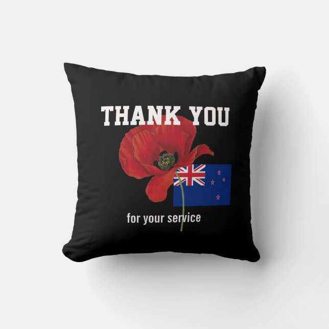 THANK YOU Veterans Servicemen Poppy NEW ZEALAND Cushion (Front)