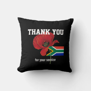 THANK YOU Veterans Servicemen Poppy SOUTH AFRICA Cushion
