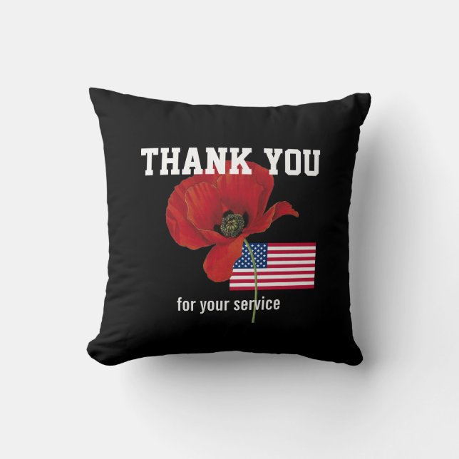 THANK YOU Veterans Servicemen Poppy USA AMERICAN Cushion (Front)