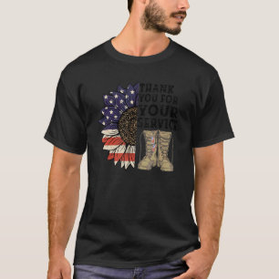 Thank You Veterans Sunflower American Flag Proud V T-Shirt