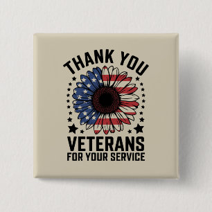 Thank You Veterans Sunflower Military Veterans Day 15 Cm Square Badge