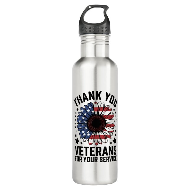 Thank You Veterans Sunflower Military Veterans Day 710 Ml Water Bottle (Front)