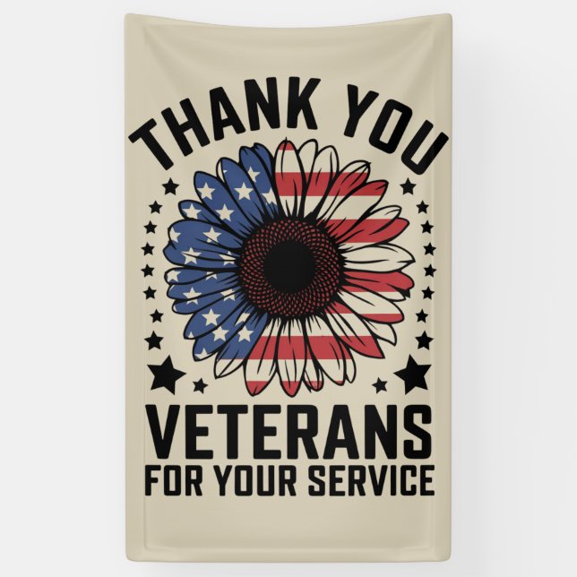 Thank You Veterans Sunflower Military Veterans Day Banner (Vertical)