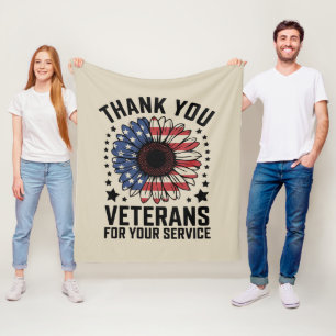 Thank You Veterans Sunflower Military Veterans Day Fleece Blanket