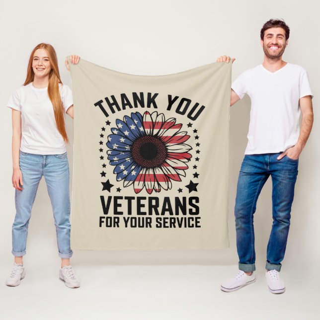 Thank You Veterans Sunflower Military Veterans Day Fleece Blanket (In Situ)