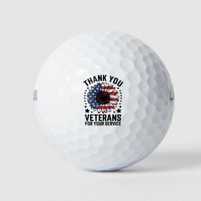 Thank You Veterans Sunflower Military Veterans Day Golf Balls (Front)