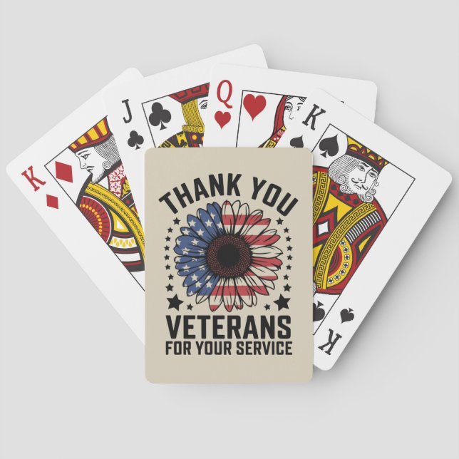 Thank You Veterans Sunflower Military Veterans Day Playing Cards (Back)