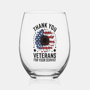 Thank You Veterans Sunflower Military Veterans Day Stemless Wine Glass