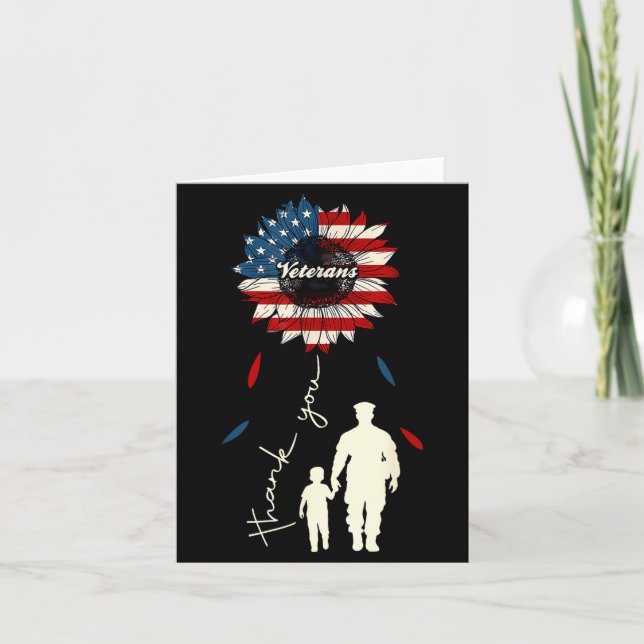 Thank You Veterans Sunflower Usa Flag Military Pat Card (Front)