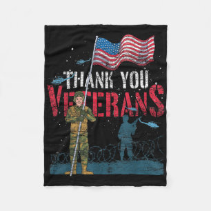 Thank You Veterans Us Flag Patriotic Soldier Memor Fleece Blanket