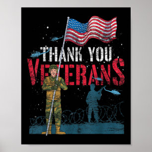Thank You Veterans Us Flag Patriotic Soldier Memor Poster