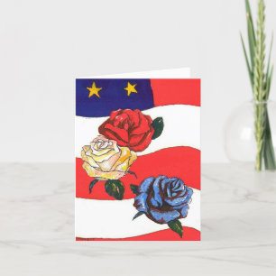 Thank You Vets Flag Red White Blue Roses Stripes Card
