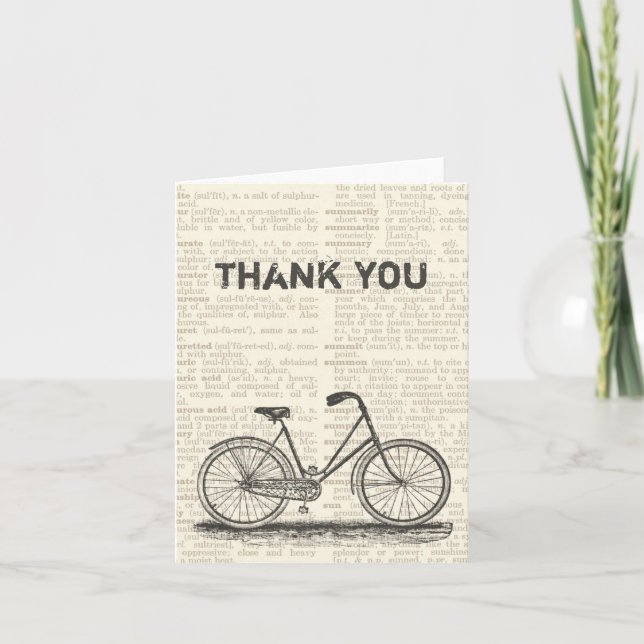 Thank You Vintage Bicycle Brown Dictionary Page Card (Front)