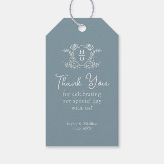 Thank You Vintage Crest Dusty Blue Wedding Gift Tags
