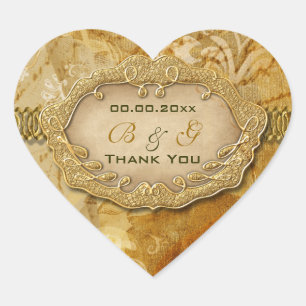 "Thank you" vintage gold brown wedding Heart Sticker