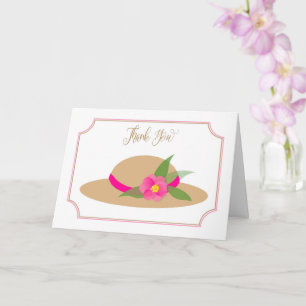 Thank You, Vintage Hat With Pink Flower and Ribbon Card