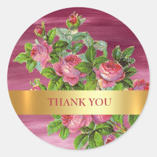 Thank You Vintage Peony Wedding Pink Aquarelle Classic Round Sticker