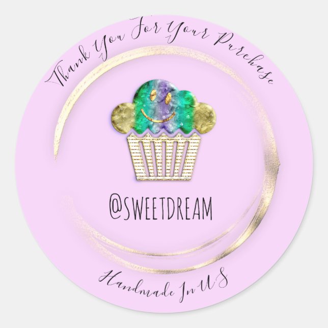 Thank You Violet Gold Sweet Muffin Food Shop  Classic Round Sticker (Front)
