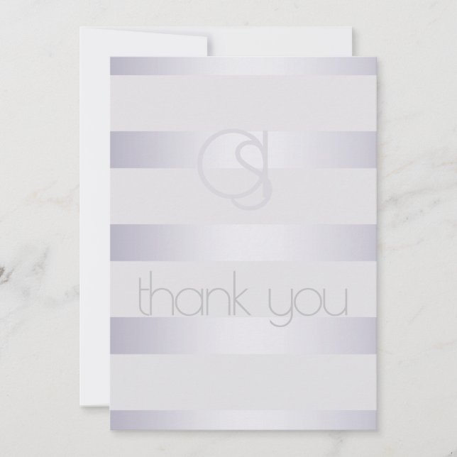 Thank you - Violet Silver Shimmer Stripe Monogram2 Card (Front)