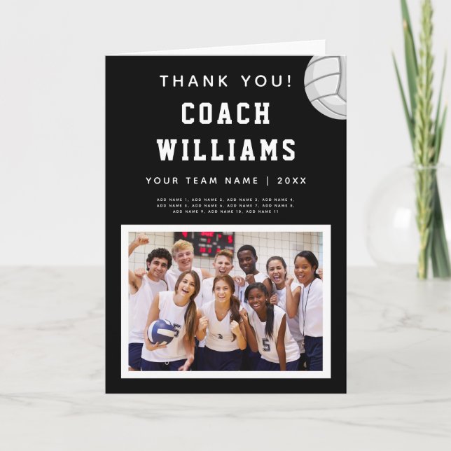 Thank You Volleyball Coach Team Photo Player Names Card (Front)