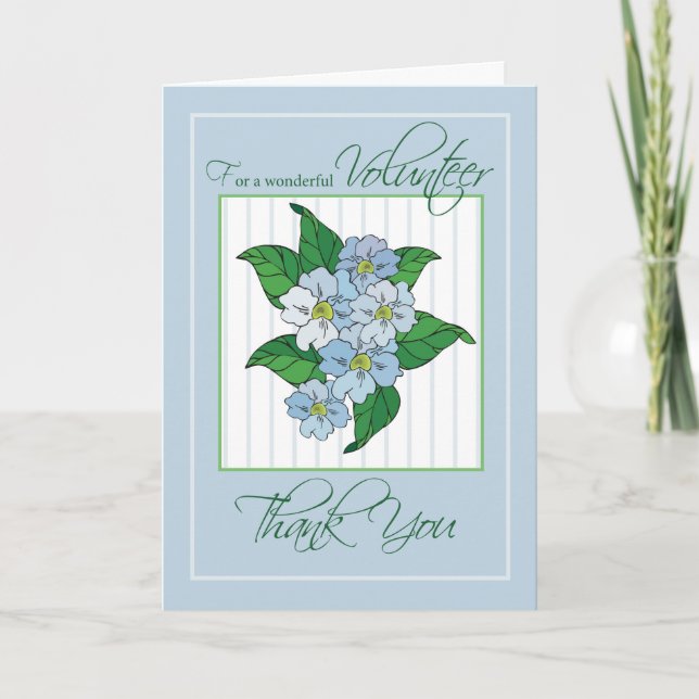 Thank You Volunteer with Blue Flowers Illustration (Front)