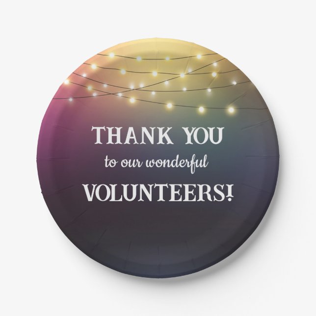 Thank You Volunteers with String Lights Paper Plate (Front)