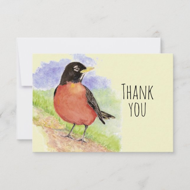 Thank You Watercolor American Robin  Bird Nature (Front)