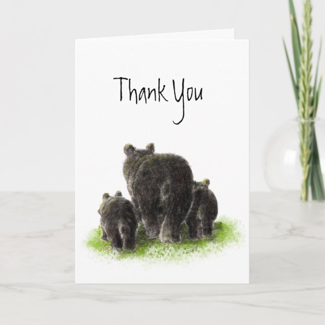 Thank You,Watercolor Black Bear Family, Animal You Card (Front)