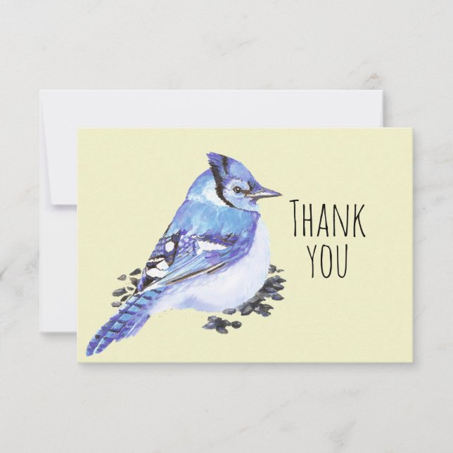 Thank You Watercolor Blue Jay Bird Nature Art (Front)
