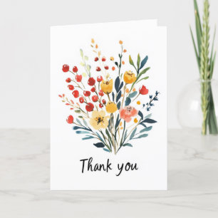 Thank You Watercolor Bouquet Flowers Holiday Card