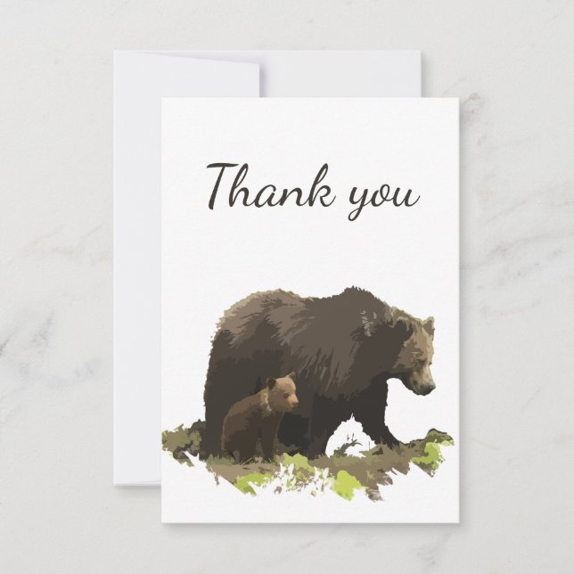 Thank You Watercolor Brown Bear & Cub Blank Inside (Front)