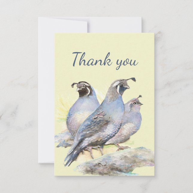 Thank You Watercolor California Quail Bird Nature (Front)