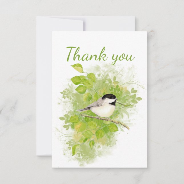 Thank You Watercolor Chickadee Bird  Blank Inside (Front)