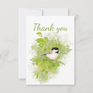 Thank You Watercolor Chickadee Bird Blank Inside Card