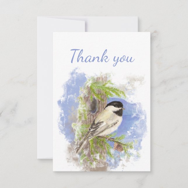 Thank You Watercolor Chickadee Bird Wildlife Art (Front)