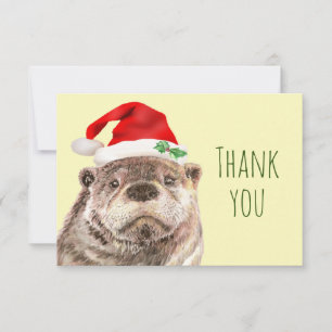Thank You Watercolor Christmas Otter Fun Animal Card