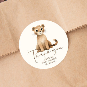 Thank You Watercolor Cute Lion Baby Shower Classic Round Sticker